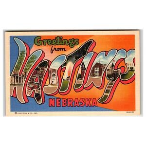 Vintage Curt Teich Large Letter Linen Postcard Greetings from Hastings Nebraska